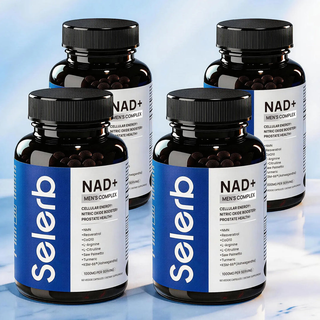 Selerb NAD+ Supplement for Men – withNitroCore NAD cellular optimization supplement bottle for men's wellness and energy support. Liposomal-Nad+,Coq10, L-Carnitine, L-Arginine, Maca & Ashwagandha Fitness – Energy, Circulation & Prostate Support – 60 Capsules Edible Dietary Vitamin Healthcare Natural