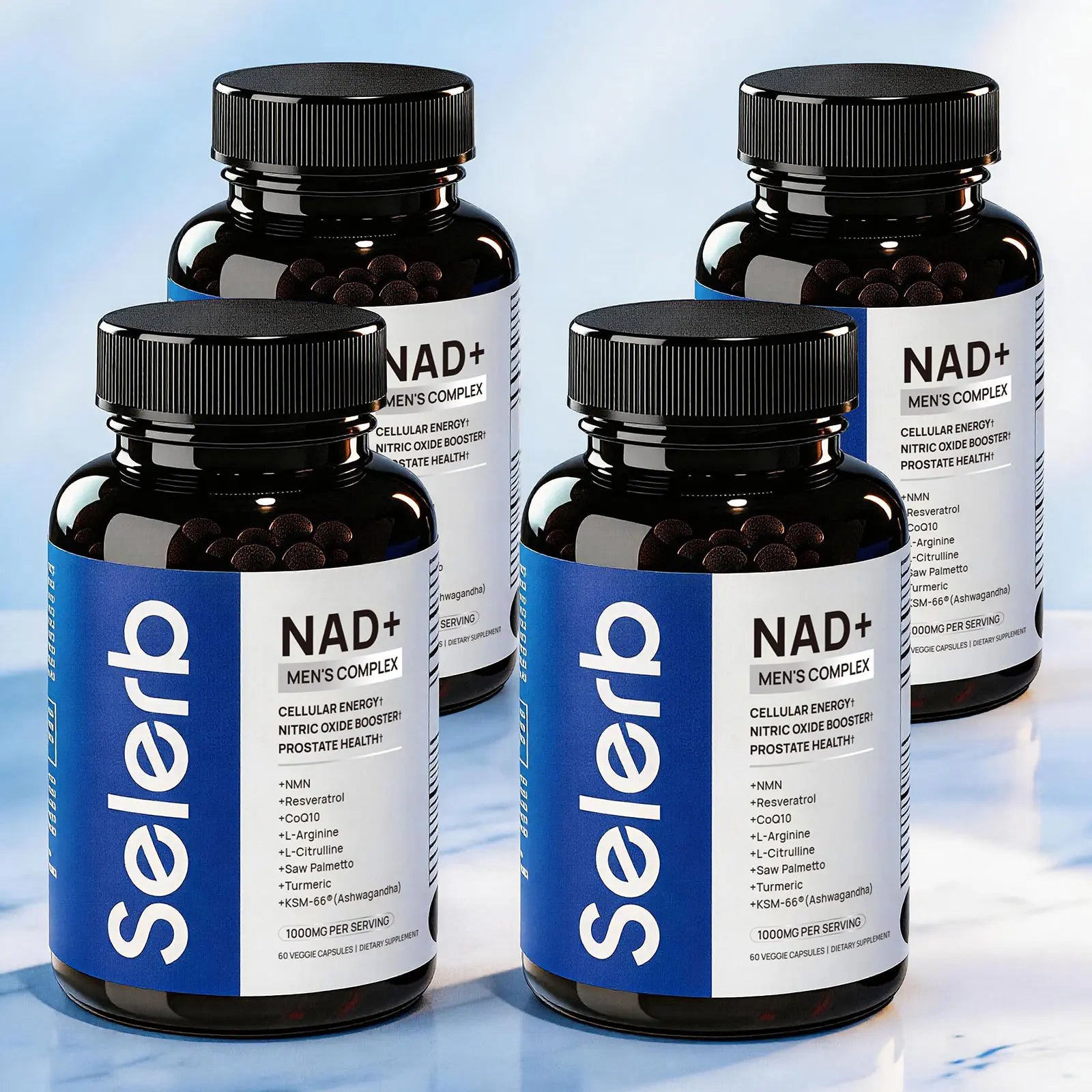 Selerb NAD+ Supplement for Men – withNitroCore NAD cellular optimization supplement bottle for men's wellness and energy support. Liposomal-Nad+,Coq10, L-Carnitine, L-Arginine, Maca & Ashwagandha Fitness – Energy, Circulation & Prostate Support – 60 Capsules Edible Dietary Vitamin Healthcare Natural