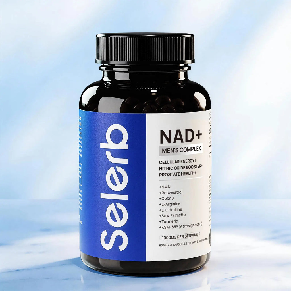 NitroCore NAD cellular optimization supplement bottle for men's wellness and energy support.