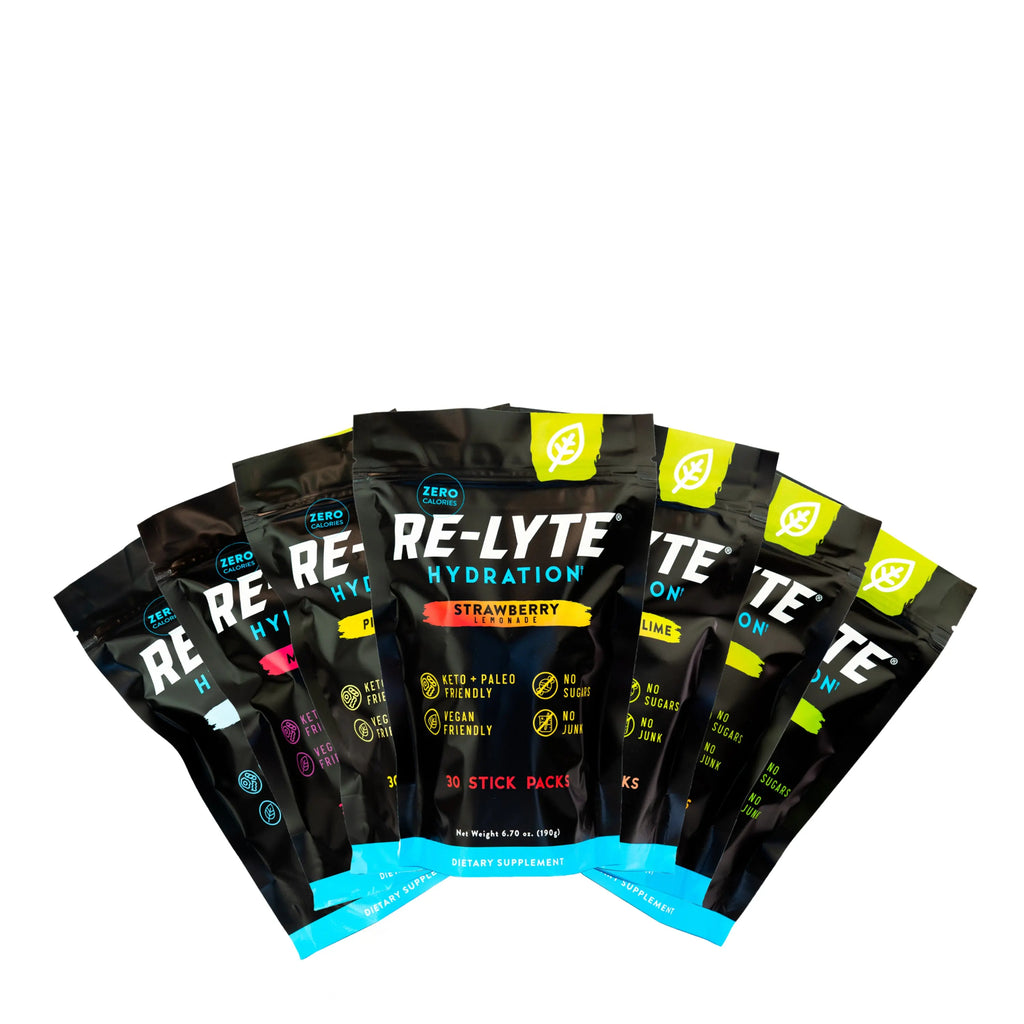 Zero Calorie Electrolyte Mix – RE-LYTE Hydration Variety Pack with 30 stick packs for hydration and essential electrolytes.