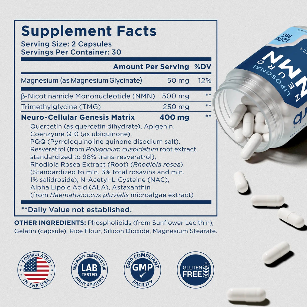 BrainCharge liposomal NMN supplement bottle for NAD+ energy and focus support