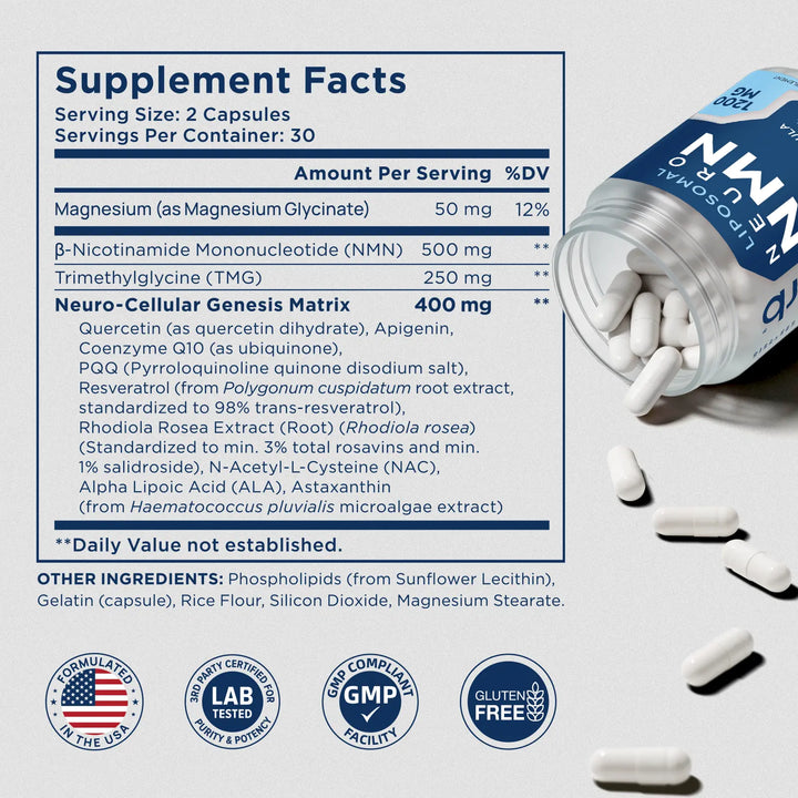Selerb Liposomal NMN Supplement bottle showcasing 12-in-1 formula for NAD+ energy support.