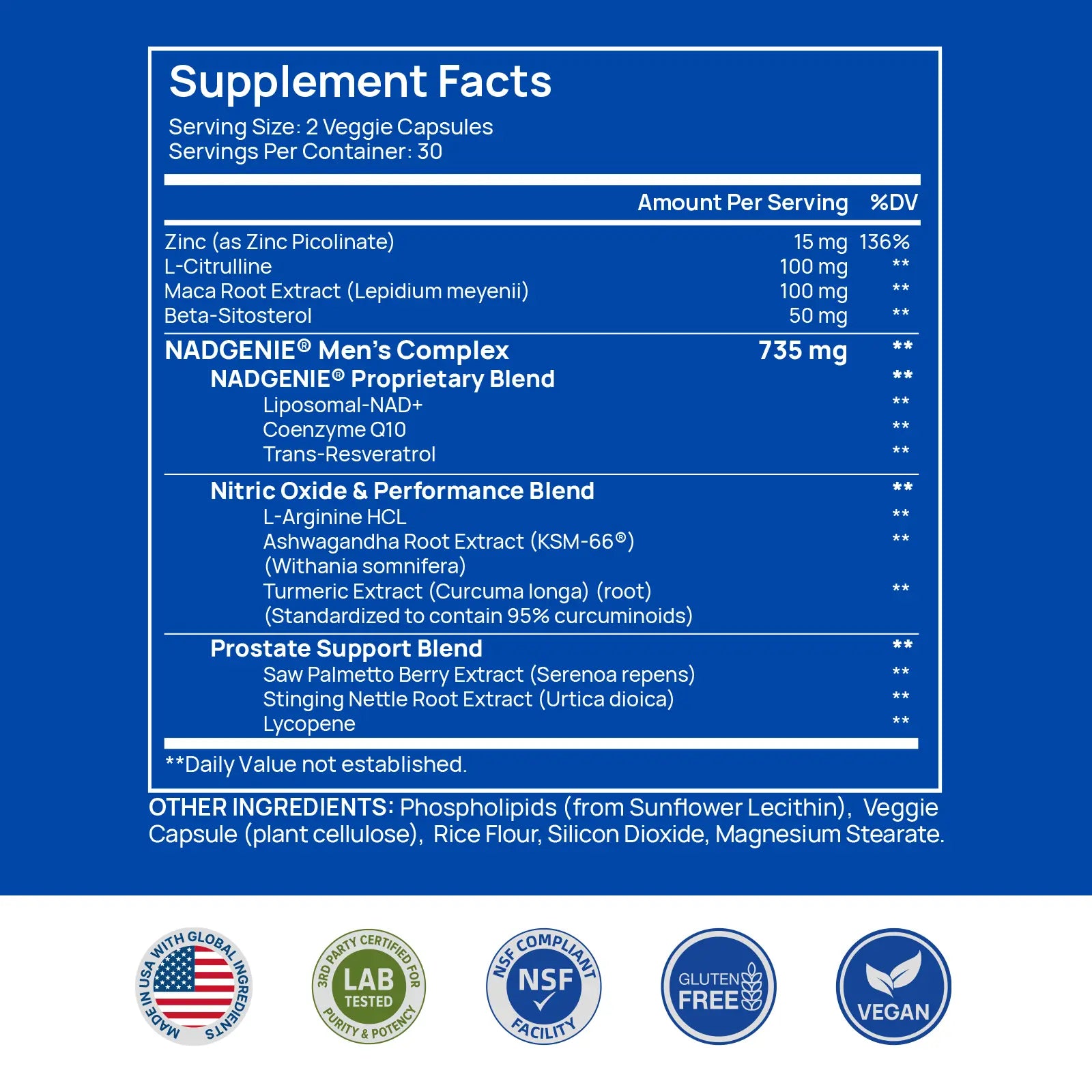 NitroCore NAD cellular optimization supplement bottle for men's wellness and energy support.