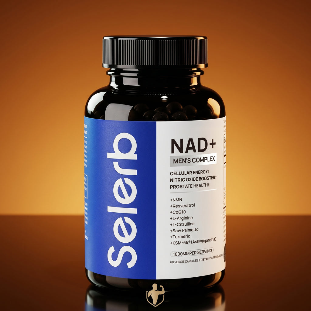 NitroCore NAD cellular optimization supplement bottle for men's wellness and energy support.