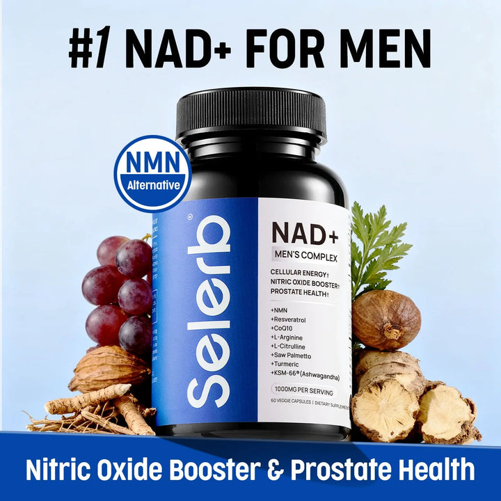 NitroCore NAD cellular optimization supplement bottle for men's wellness and energy support.